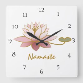 *~* White Zen Namaste Pink Lotus Flower Spiritueel Vierkante Klok