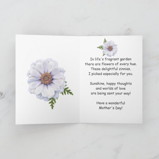 White Zinnia Moederdag Card Kaart (Binnen)