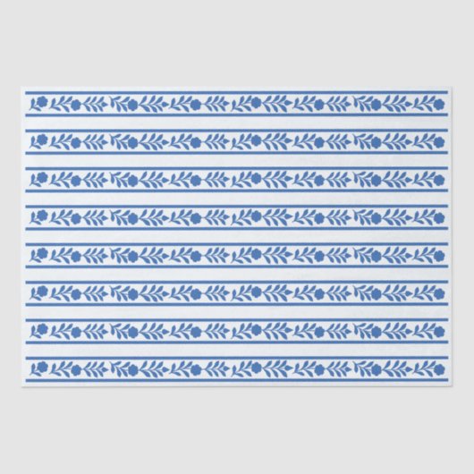 Whiteblue Bone Inlay Floral Border Decoupage Paper Tissuepapier (Voorkant)