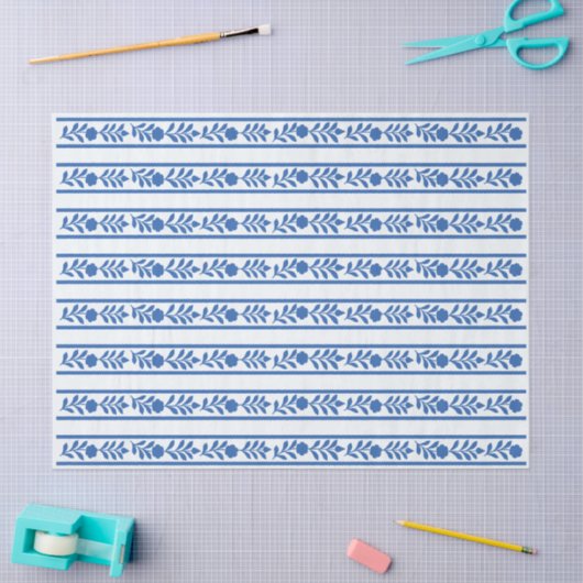 Whiteblue Bone inlay Floral Border Decoupage Paper Tissuepapier (Craft)