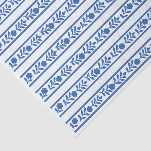 Whiteblue Bone Inlay Floral Border Decoupage Paper Tissuepapier (Detail)