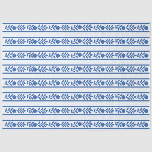 Whiteblue Bone Inlay Floral Border Decoupage Paper Tissuepapier (Voorkant)