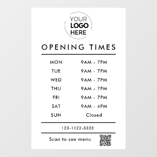 WhiteBusiness openingstijden logo en qr code Raamsticker