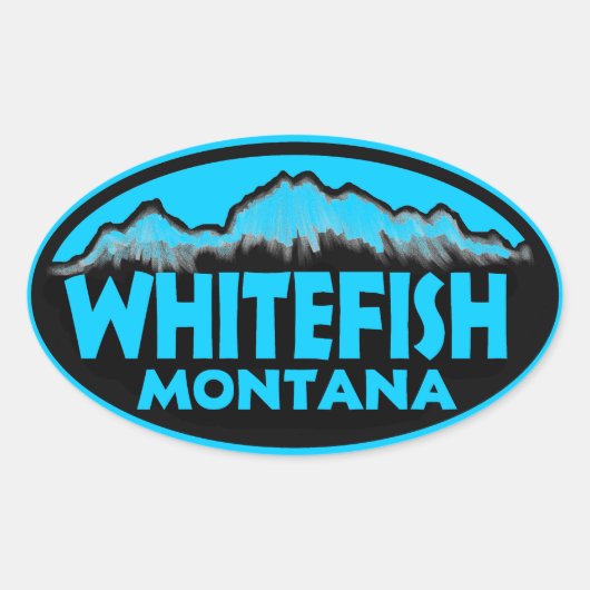 Whitefish Montana blauw ovale stickers (Voorkant)