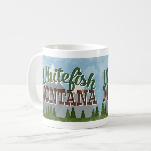 Whitefish Montana Fun Retro Snowy Mountains Koffiemok (Voorkant links)