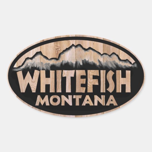 Whitefish Montana houten ovale stickers (Voorkant)
