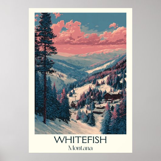 Whitefish Montana  Ski Village Mountain Art Poster (Voorkant)