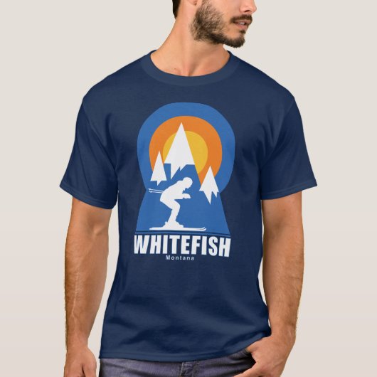 Whitefish Mountain Ski Sunset Retro T-shirt (Voorkant)