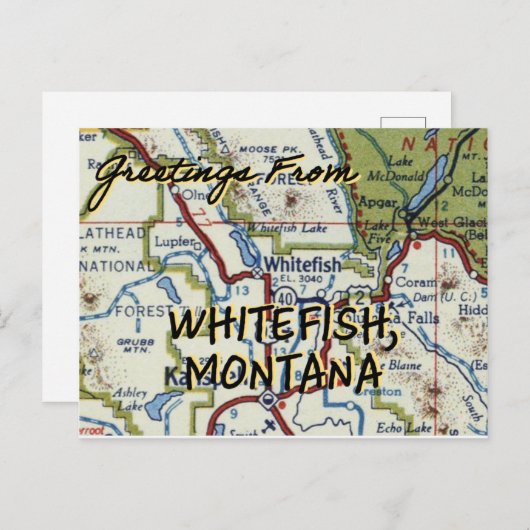 Whitefish MT  Map Briefkaart (Voorkant / Achterkant)