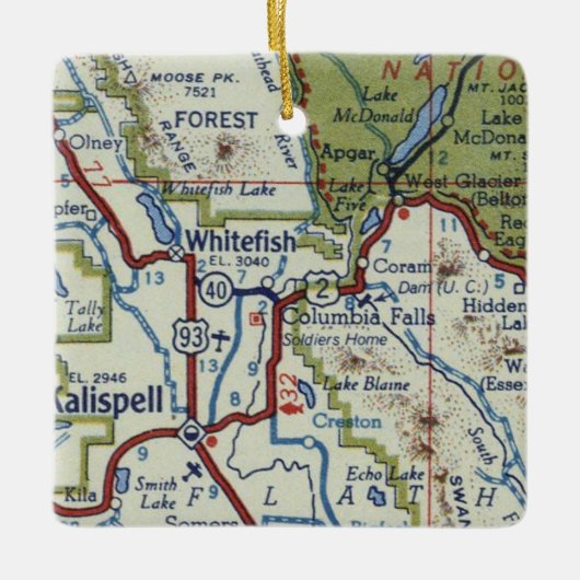 Whitefish MT  Map Keramisch Ornament (Voorkant)