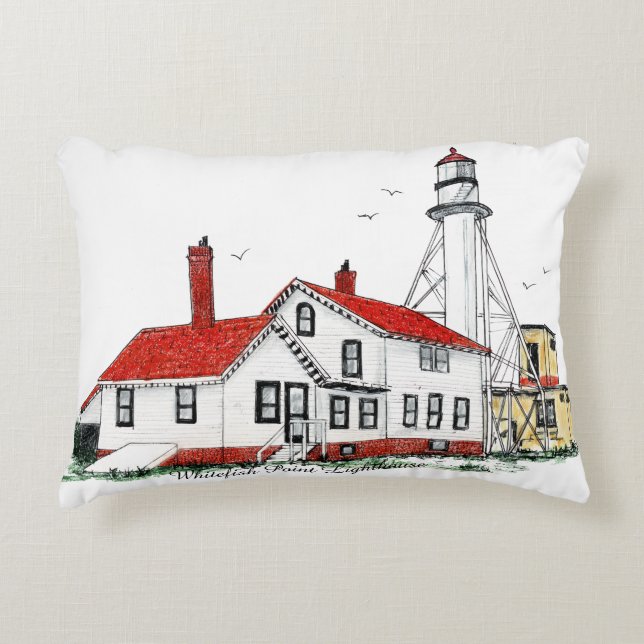 Whitefish Point Lighthouse Pillow Accent Kussen (Voorkant)