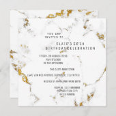 WhiteGold Carrara Marble Geometric Square Party Kaart (Voorkant / Achterkant)