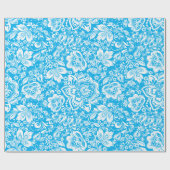 Whitepaper en Blauw Floral Dammaskers Patroonverre Cadeaupapier (Vlak)