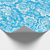 Whitepaper en Blauw Floral Dammaskers Patroonverre Cadeaupapier (Hoek)