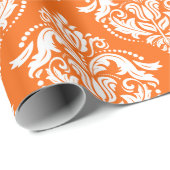 Whitepaper en Oranje Floral Damaskits Cadeaupapier (Rol Hoek)