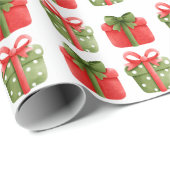 Whitepaper met rode en groene kerstcadeaus cadeaupapier (Rol Hoek)