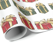 Whitepaper met rode en groene kerstcadeaus cadeaupapier (Rol Hoek)