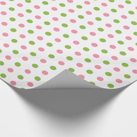Whitepaper over kleine roze en groene Stippen Cadeaupapier (Hoek)