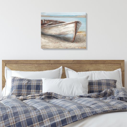 Whitespoed Boat op de kust Canvas Afdruk (Insitu (Slaapkamer))
