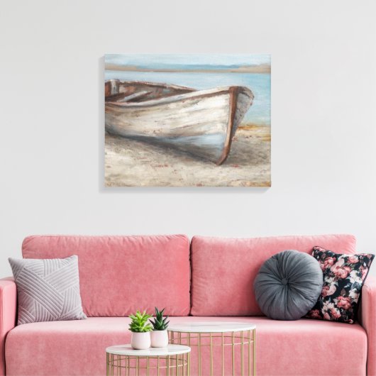 Whitespoed Boat op de kust Canvas Afdruk (Insitu (Woonkamer))
