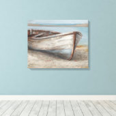Whitespoed Boat op de kust Canvas Afdruk (Insitu (Houten vloer))