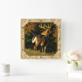 Whitetail Buck Autumn Leaves Vierkante Klok (Huis)