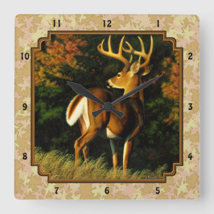 Whitetail Buck Autumn Leaves Vierkante Klok