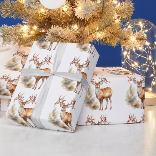 Whitetail Buck Bos Kerstbessen Cadeaupapier (Feestdagen)