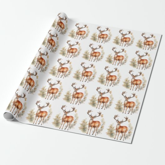 Whitetail Buck Bos Kerstmis Cadeaupapier (Uitgerold)
