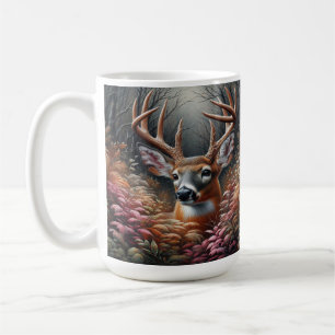 Whitetail Buck Deer gluren door bosgebladerte Koffiemok