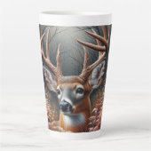 Whitetail Buck Deer gluren door bosgebladerte Latte Mok (Voorkant)