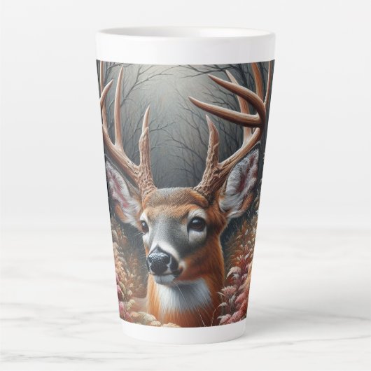 Whitetail Buck Deer gluren door bosgebladerte Latte Mok (Voorkant)