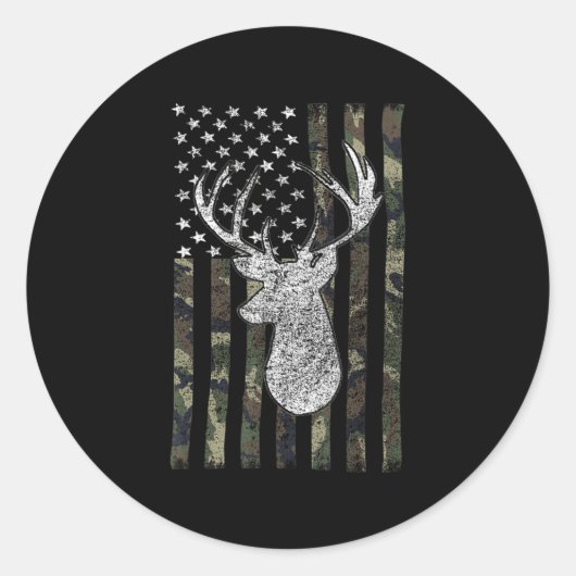 Whitetail Buck Deer Hunting American Camouflage US Ronde Sticker (Voorkant)