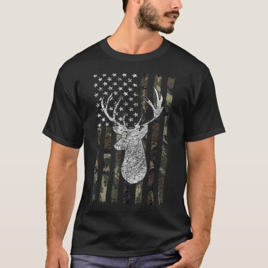 Whitetail Buck Deer Hunting American Camouflage US T-shirt (Voorkant)