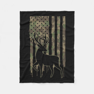 Whitetail Buck Deer Hunting American Flag Camoufla Fleece Deken
