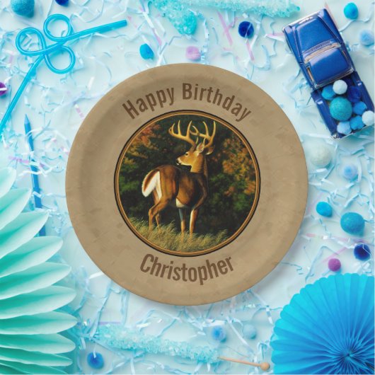 Whitetail Buck Deer Hunting Tan Papieren Bordje (Feest)