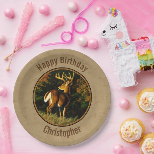 Whitetail Buck Deer Hunting Tan Papieren Bordje (Feest)