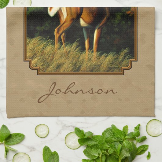 Whitetail Buck Deer Hunting Tan Theedoek (Gevouwen)