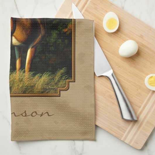 Whitetail Buck Deer Hunting Tan Theedoek (Quarter Fold)