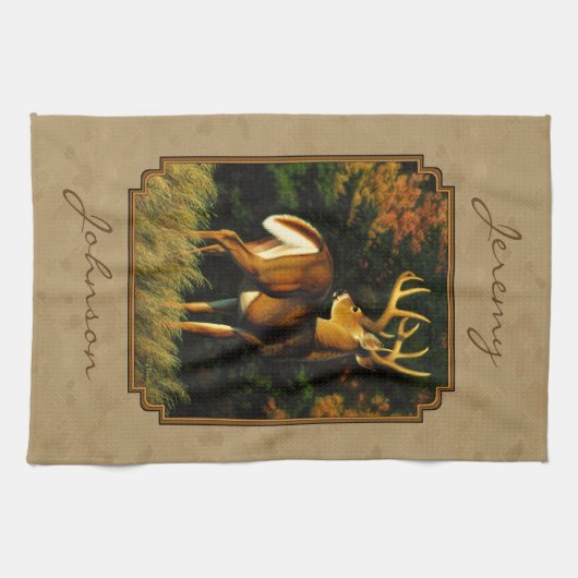 Whitetail Buck Deer Hunting Tan Theedoek (Horizontaal)