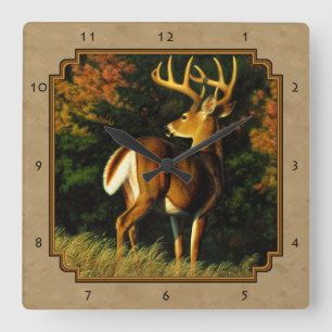 Whitetail Buck Deer Hunting Tan Vierkante Klok