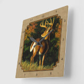 Whitetail Buck Deer Hunting Tan Vierkante Klok (Hoek)