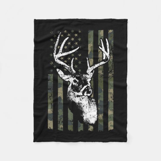 Whitetail Buck Deer Hunting USA Camouflage America Fleece Deken (Voorkant)