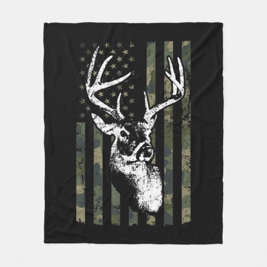 Whitetail Buck Deer Hunting USA Camouflage America Fleece Deken (Voorkant)