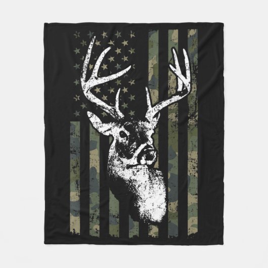 Whitetail Buck Deer Hunting USA Camouflage America Fleece Deken (Voorkant)