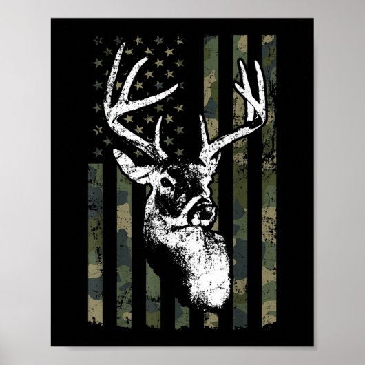 Whitetail Buck Deer Hunting USA Camouflage America Poster (Voorkant)