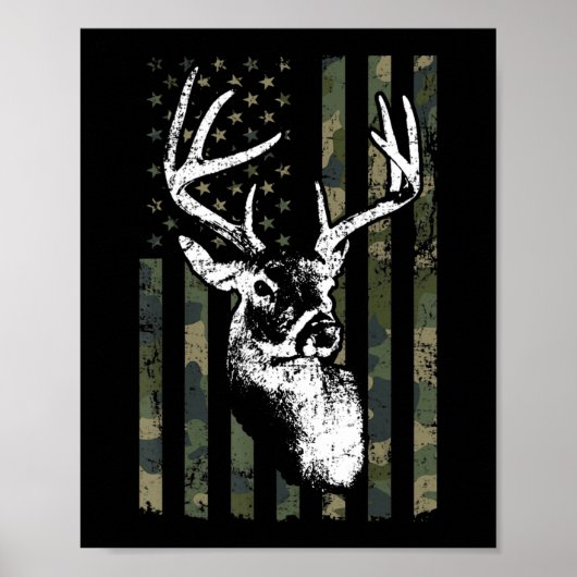 Whitetail Buck Deer Hunting USA Camouflage America Poster (Voorkant)