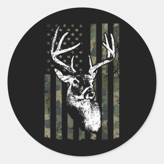 Whitetail Buck Deer Hunting USA Camouflage America Ronde Sticker (Voorkant)