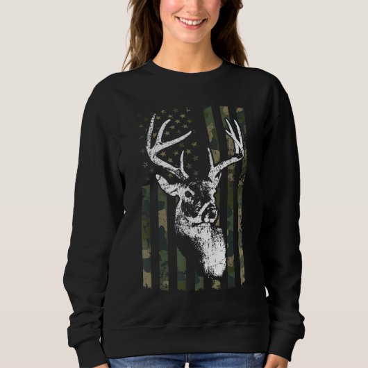 Whitetail Buck Deer Hunting USA Camouflage America Trui (Voorkant)