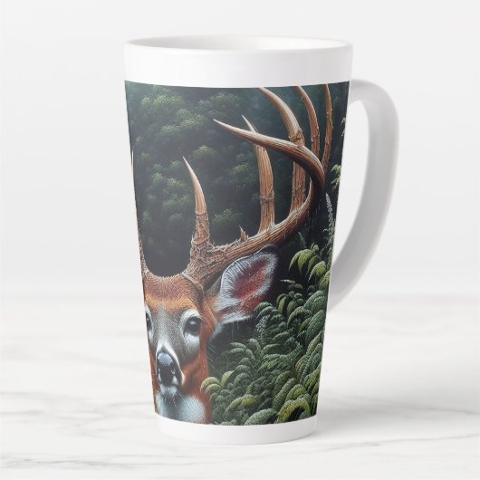 Whitetail Buck Deer in groen gebladerte Latte Mok (Rechterhoek)